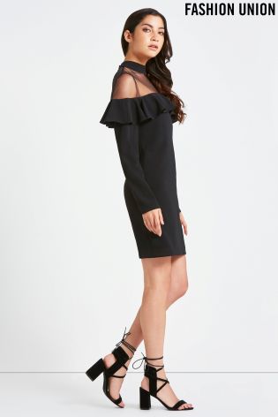 Fashion Union Ruffle Shoulder Shirt Dress